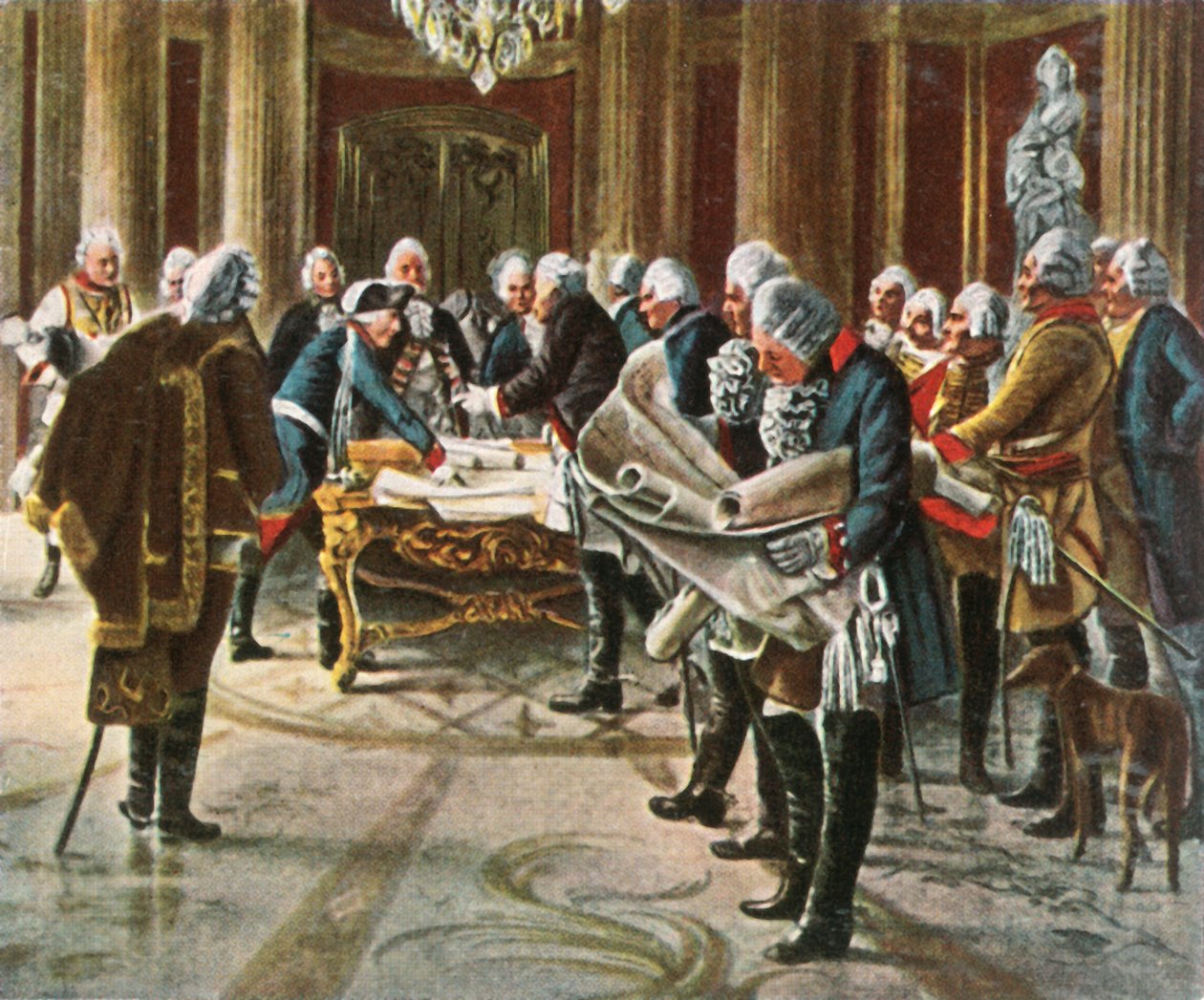 Frederico, o Grande, mantém um conselho de guerra com seus generais, agosto de 1756, 1936. de Unbekannt