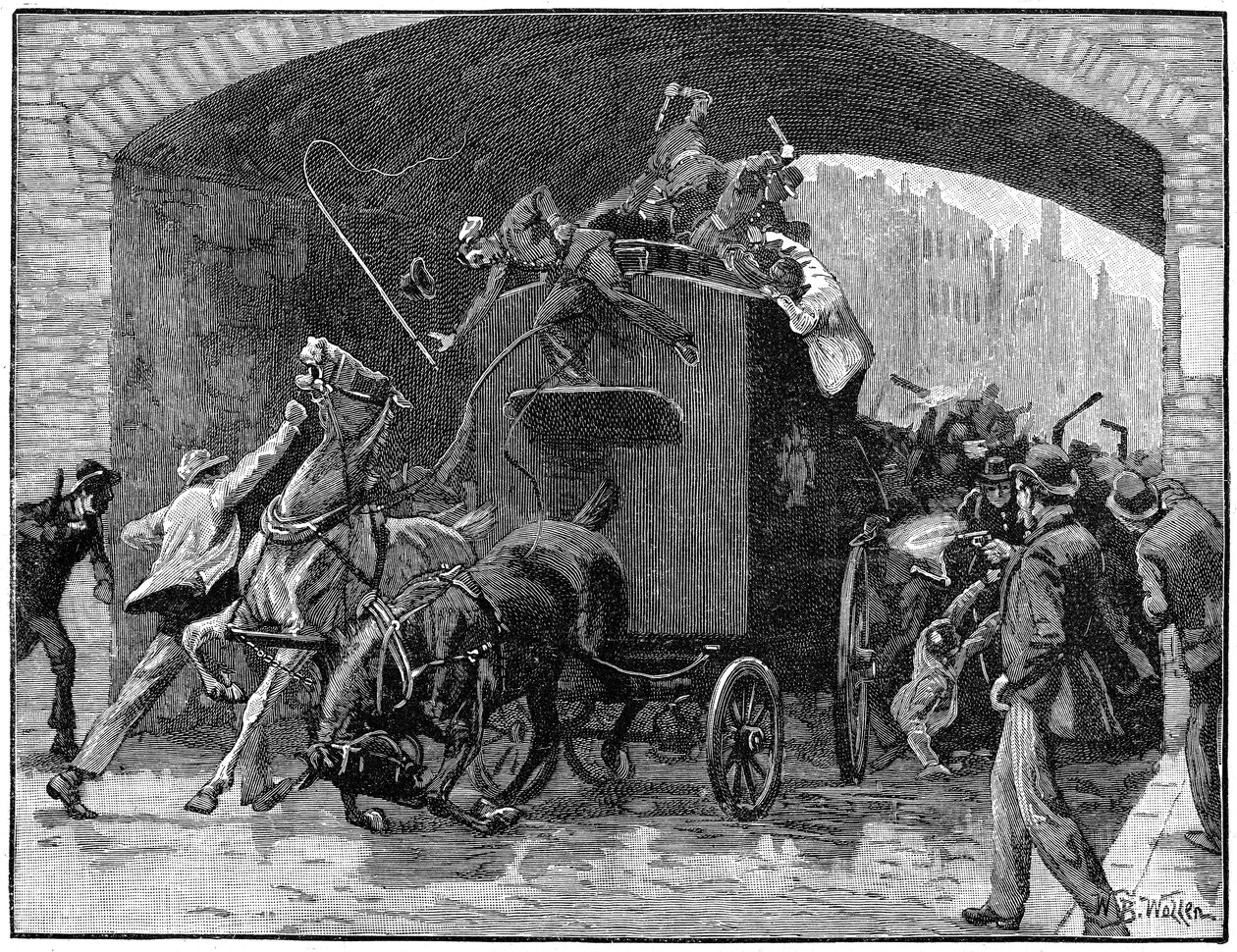 Libertação dos líderes da conspiração Fenian de uma van da polícia, Hyde Street, Manchester, 1867 de Unbekannt