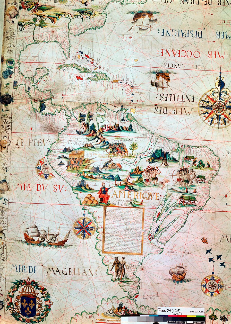 Mapa francês da América Central e do Sul, francês, 1550 de Unbekannt