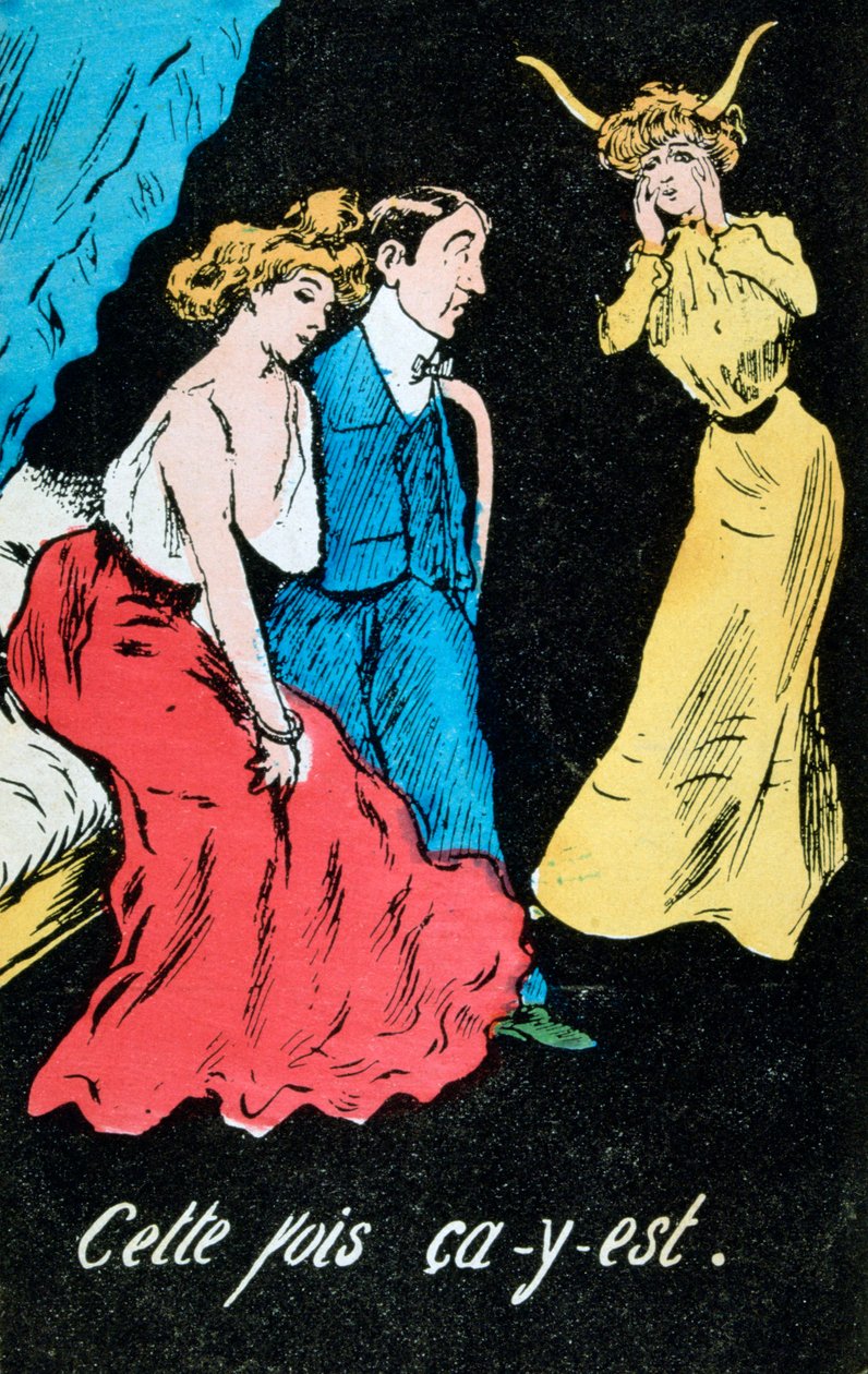 Cartão postal de caricatura de adultério francês, c1900 de Unbekannt
