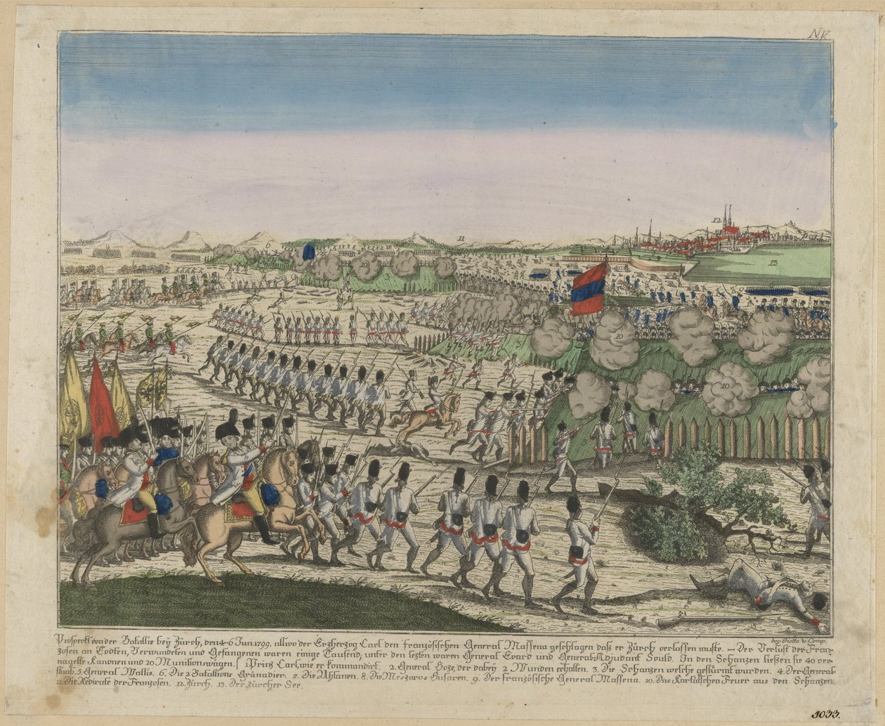 Tropas francesas e russas na colina de Zurique na Primeira Batalha de Zurique, c. 1810 de Unbekannt