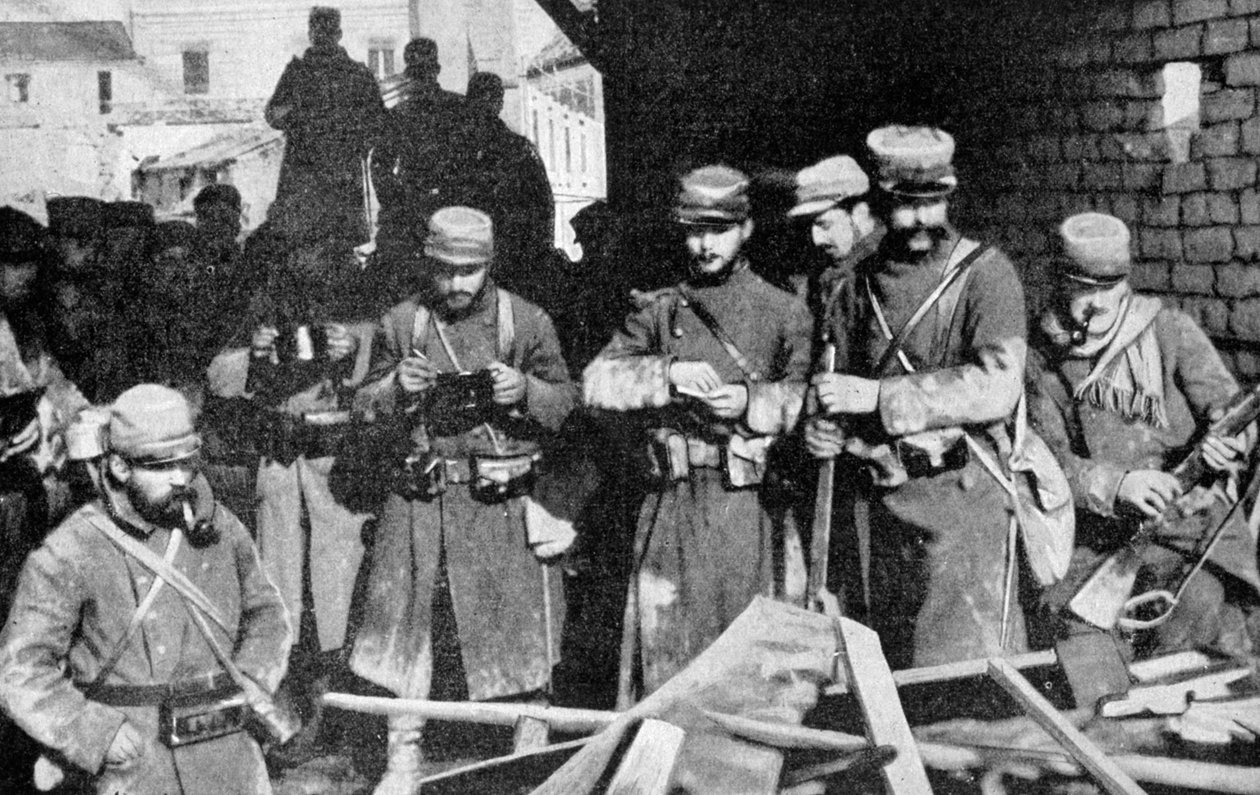 Soldados franceses em repouso em Champagne, França, Primeira Guerra Mundial, 1915 de Unbekannt