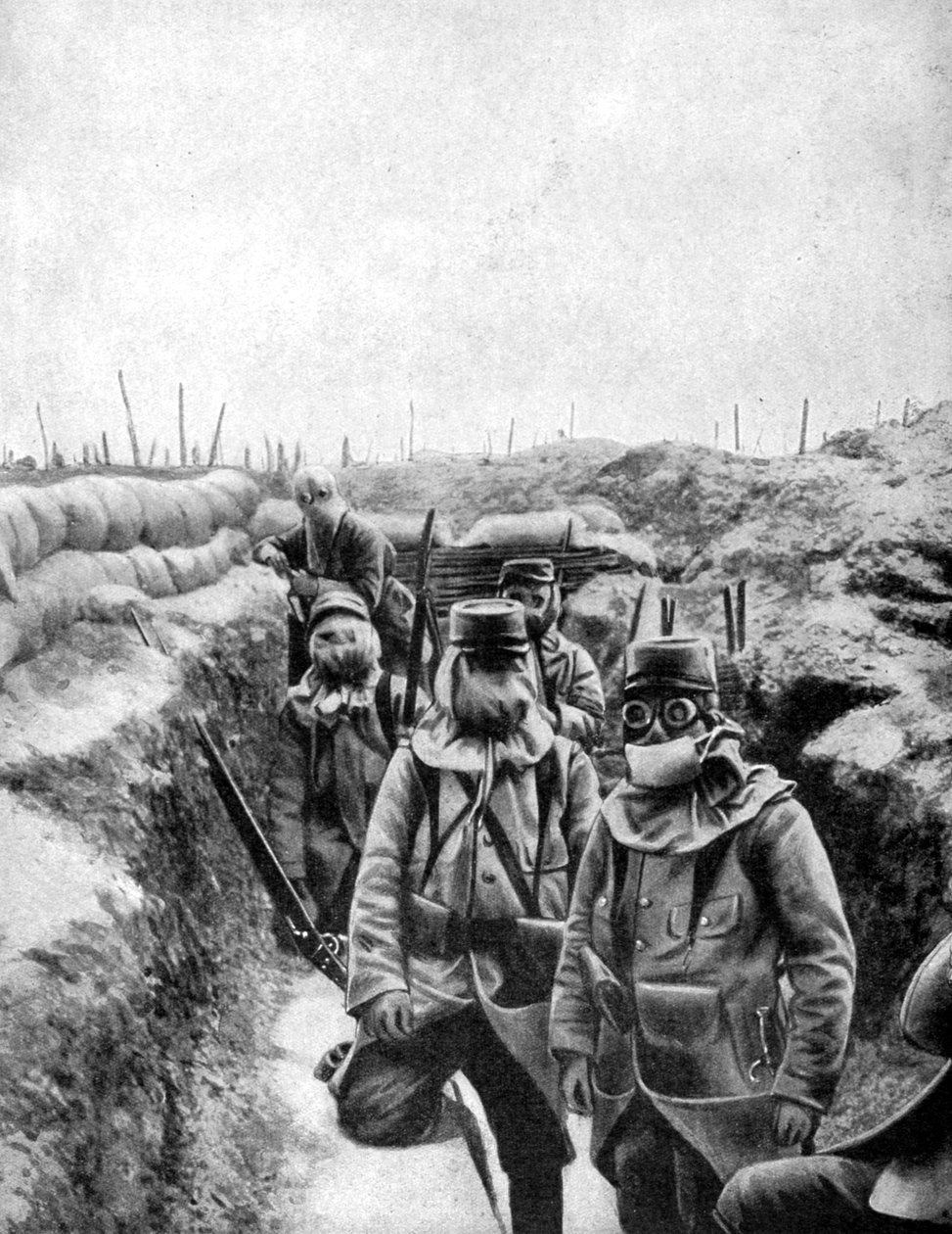 Soldados franceses em máscaras de gás improvisadas, 1915 de Unbekannt