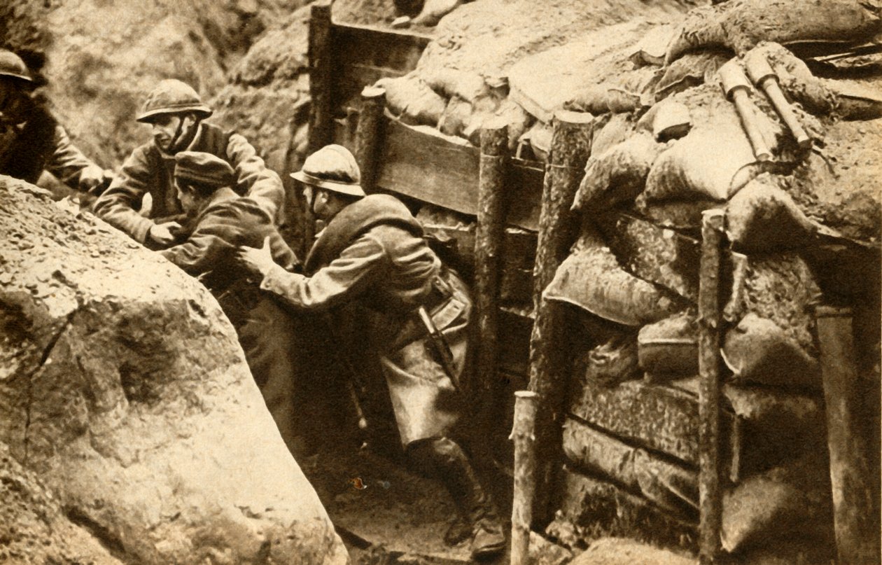 Soldados franceses invadindo uma trincheira alemã, Primeira Guerra Mundial, 1914-1918, 1933. de Unbekannt