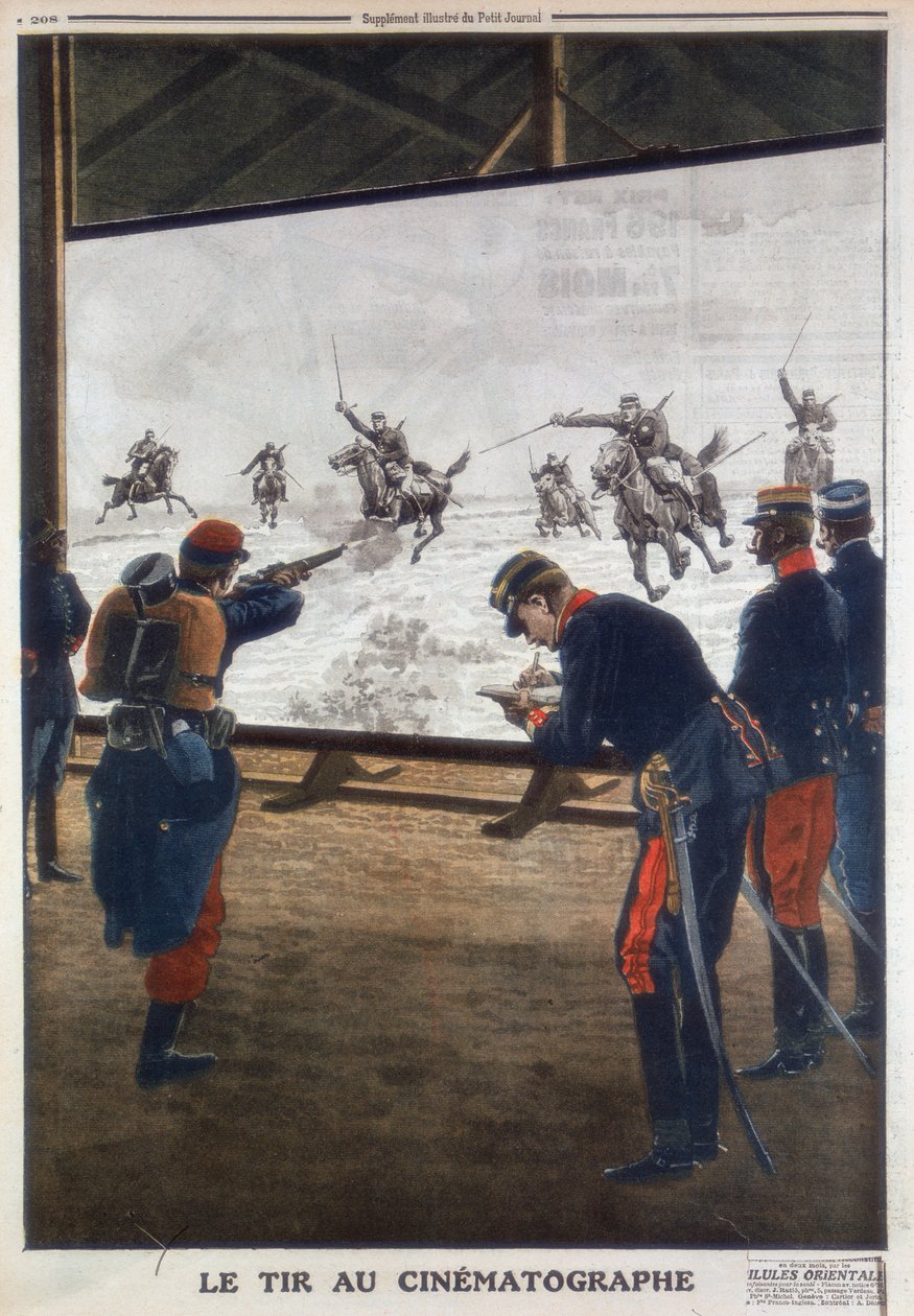 Soldados franceses usando filme de uma carga de cavalaria para prática de rifle, 1912 de Unbekannt