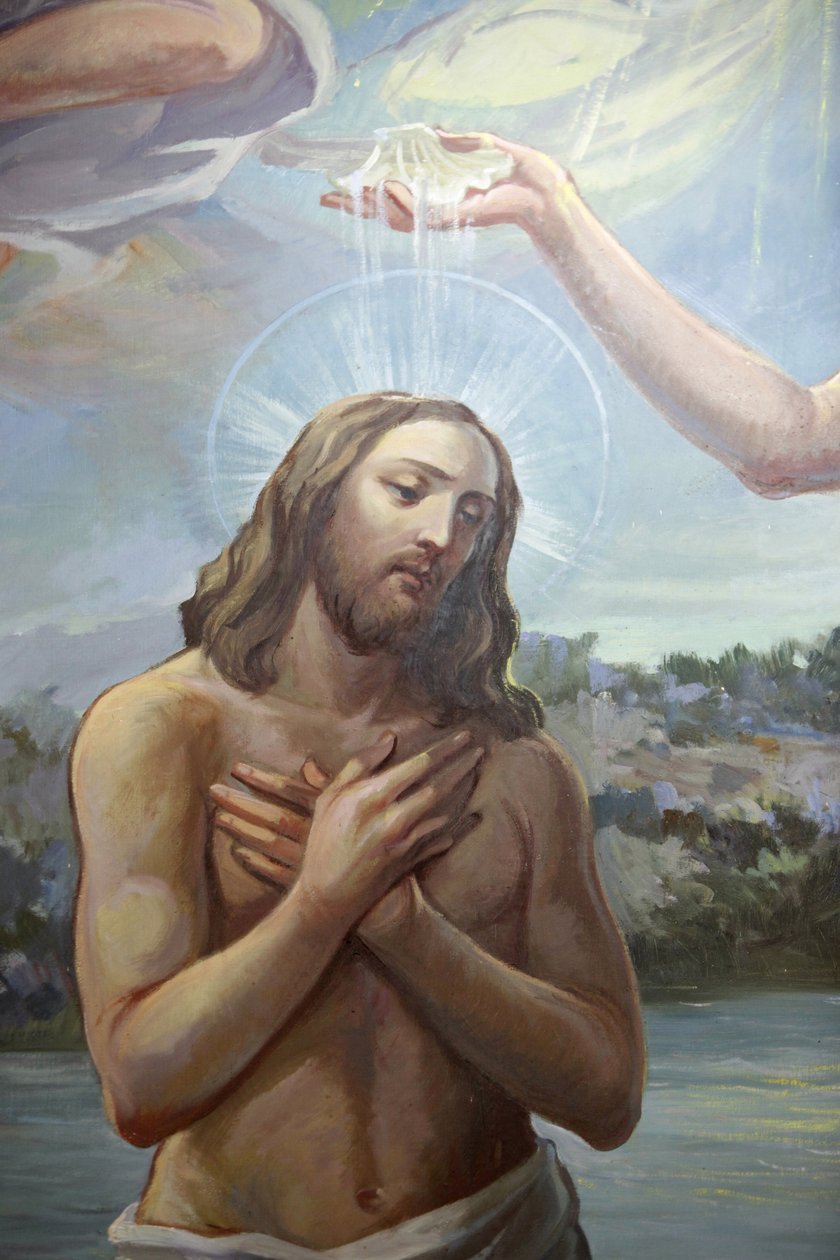 Fresco na igreja Zollino : Batismo de Cristo, Zollino, Itália de Unbekannt