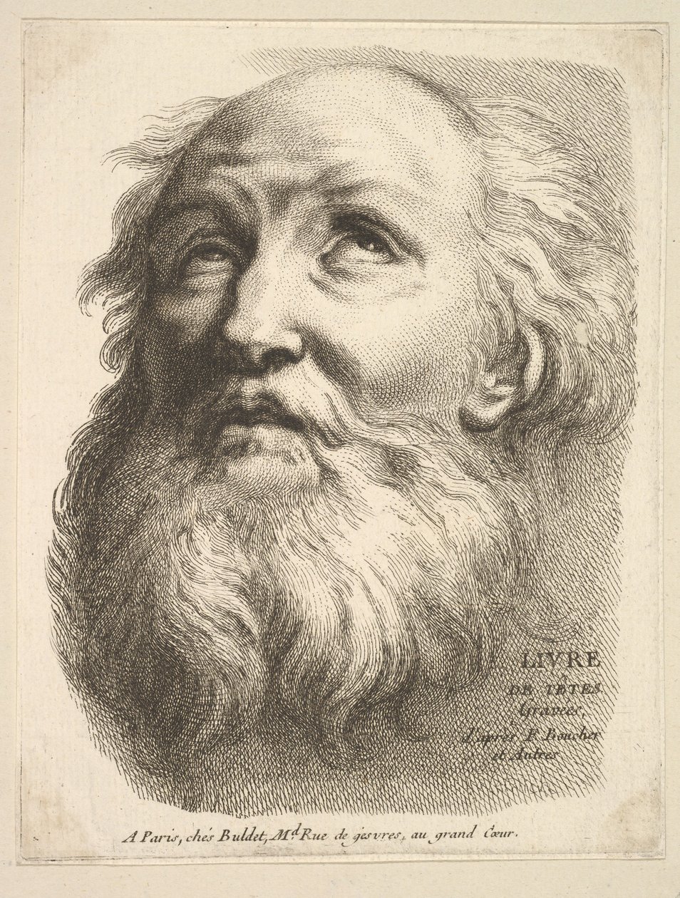 Frontispício: Cabeça de um homem barbudo, de Livre de Têtes Gravées dapres F. Bouch ..., século XVIII. de Unbekannt