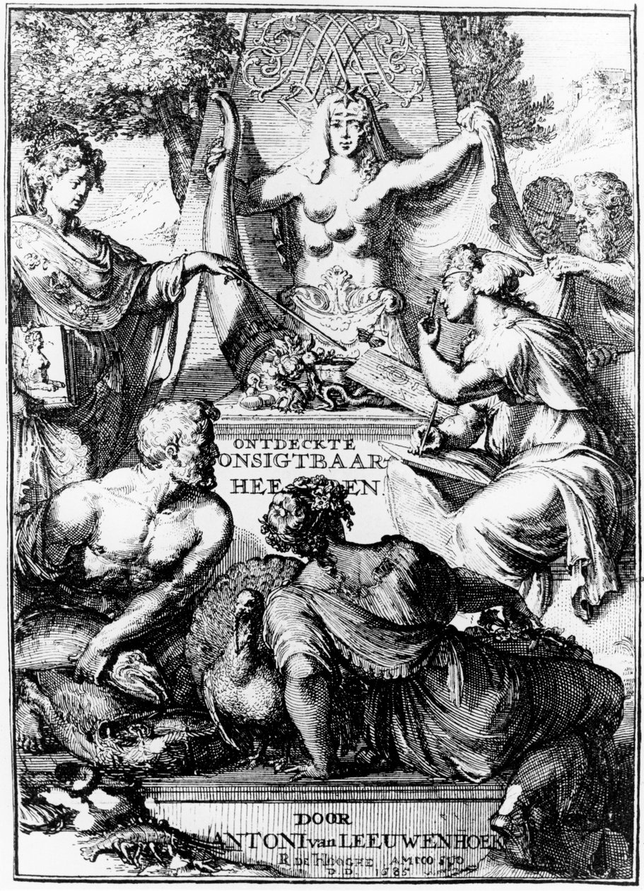 Frontispício do esvaziamento e da descoberta ... Cartas de Anton van Leeuwenhoek, 1686 de Unbekannt