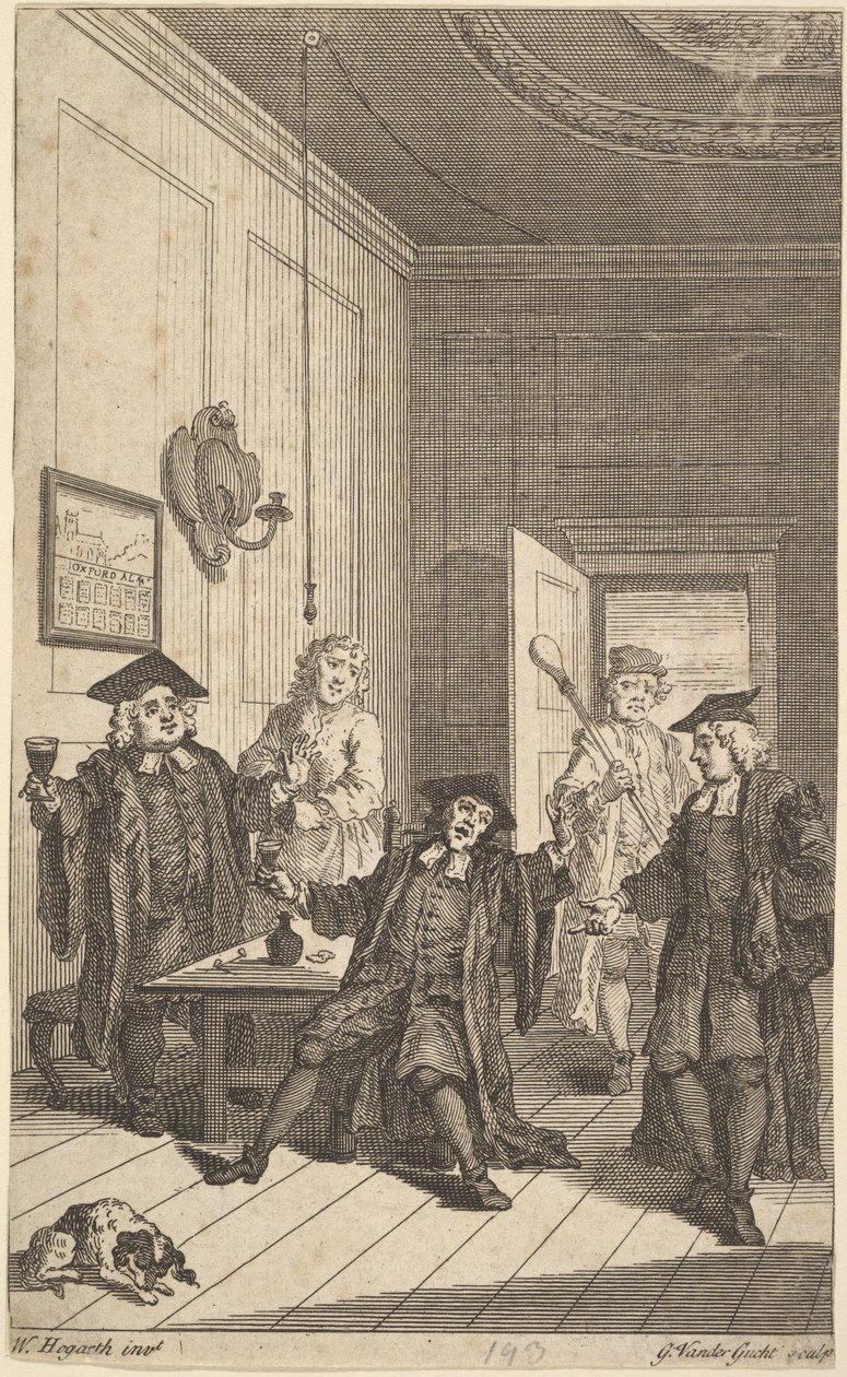 Frontispício para The Humours of Oxford, abril de 1730. de Unbekannt