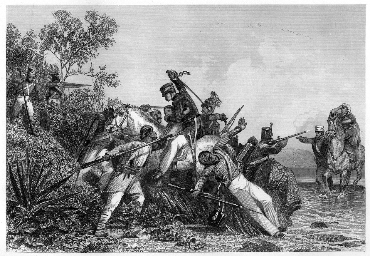 Oficiais britânicos fugitivos e suas famílias atacados por amotinados, 1857, c1860 de Unbekannt