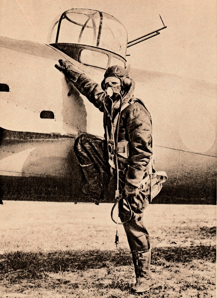 Totalmente equipado para combate aéreo, oxigênio, rádio, roupas e paraquedas com aquecimento elétrico, 1940 de Unbekannt