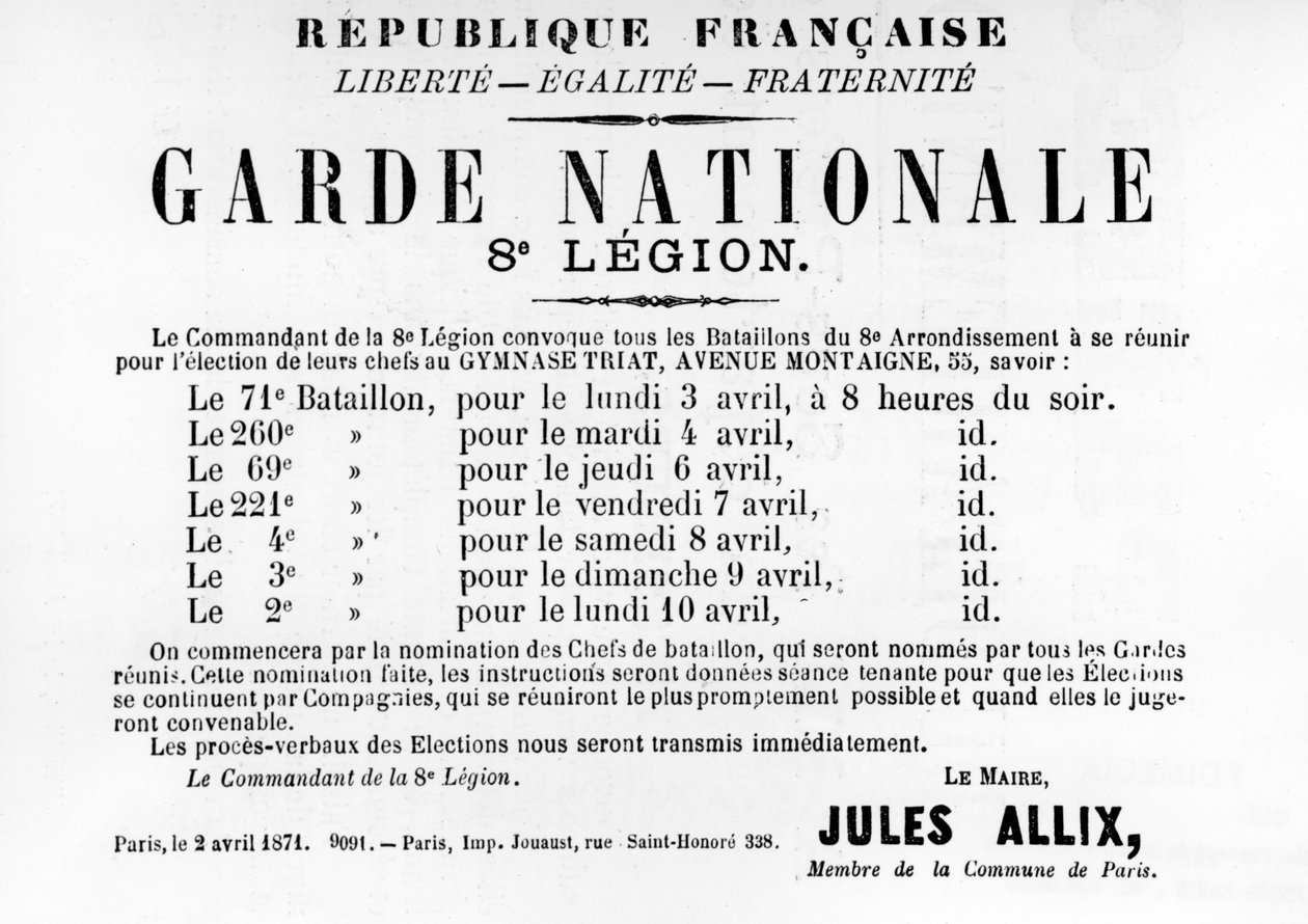 Garde Nationale 8th Legion, de pôsteres políticos franceses da Comuna de Paris, maio de 1871 de Unbekannt