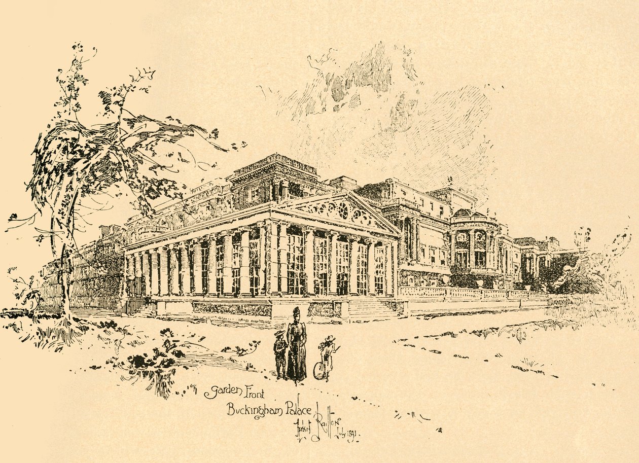 Parte dianteira do jardim, Palácio de Buckingham, Westminster, Londres, c1890. de Unbekannt