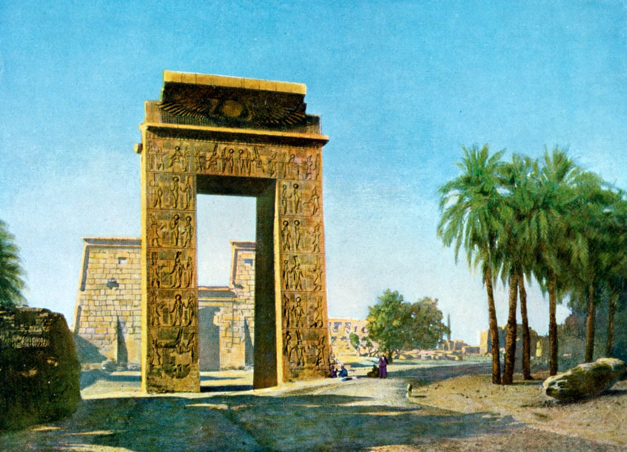 Porta de entrada em frente ao templo de Khonsu, Karnak, Egito, século XX de Unbekannt