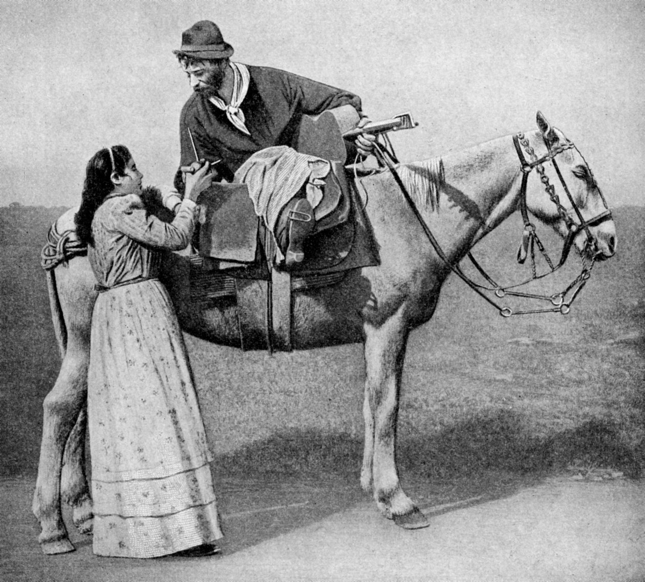Namorados gaúchos trocam copos de mate, Argentina, 1922 de Unbekannt