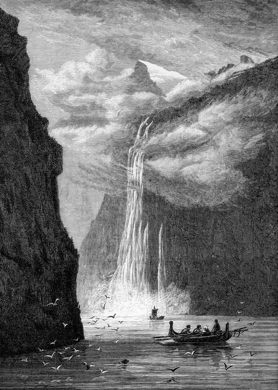 Fiorde de Geiranger, com a queda das sete irmãs, Noruega, 1882 de Unbekannt