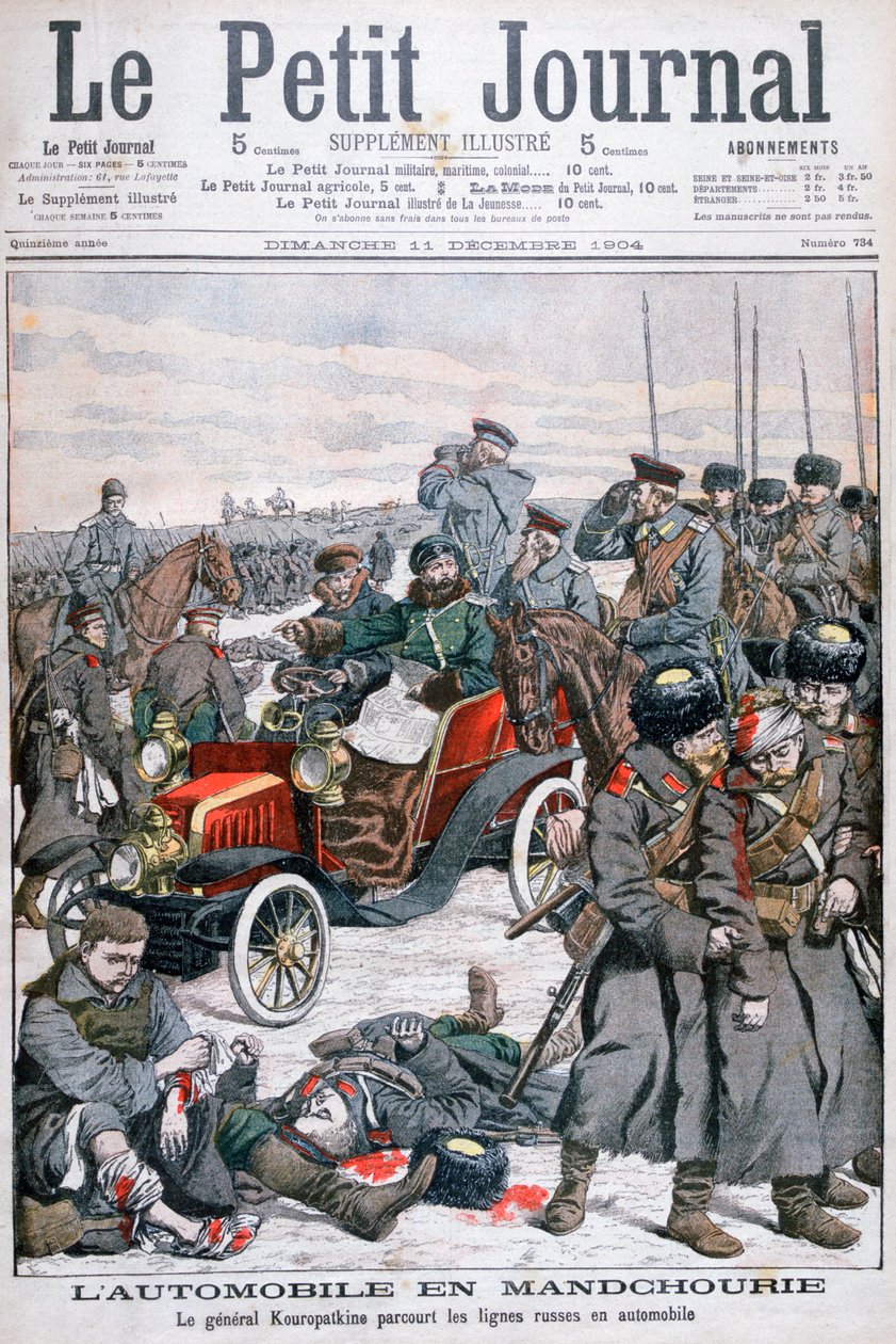 General Kuropatkin percorrendo as linhas russas de carro, Guerra Russo-Japonesa, 1904 de Unbekannt