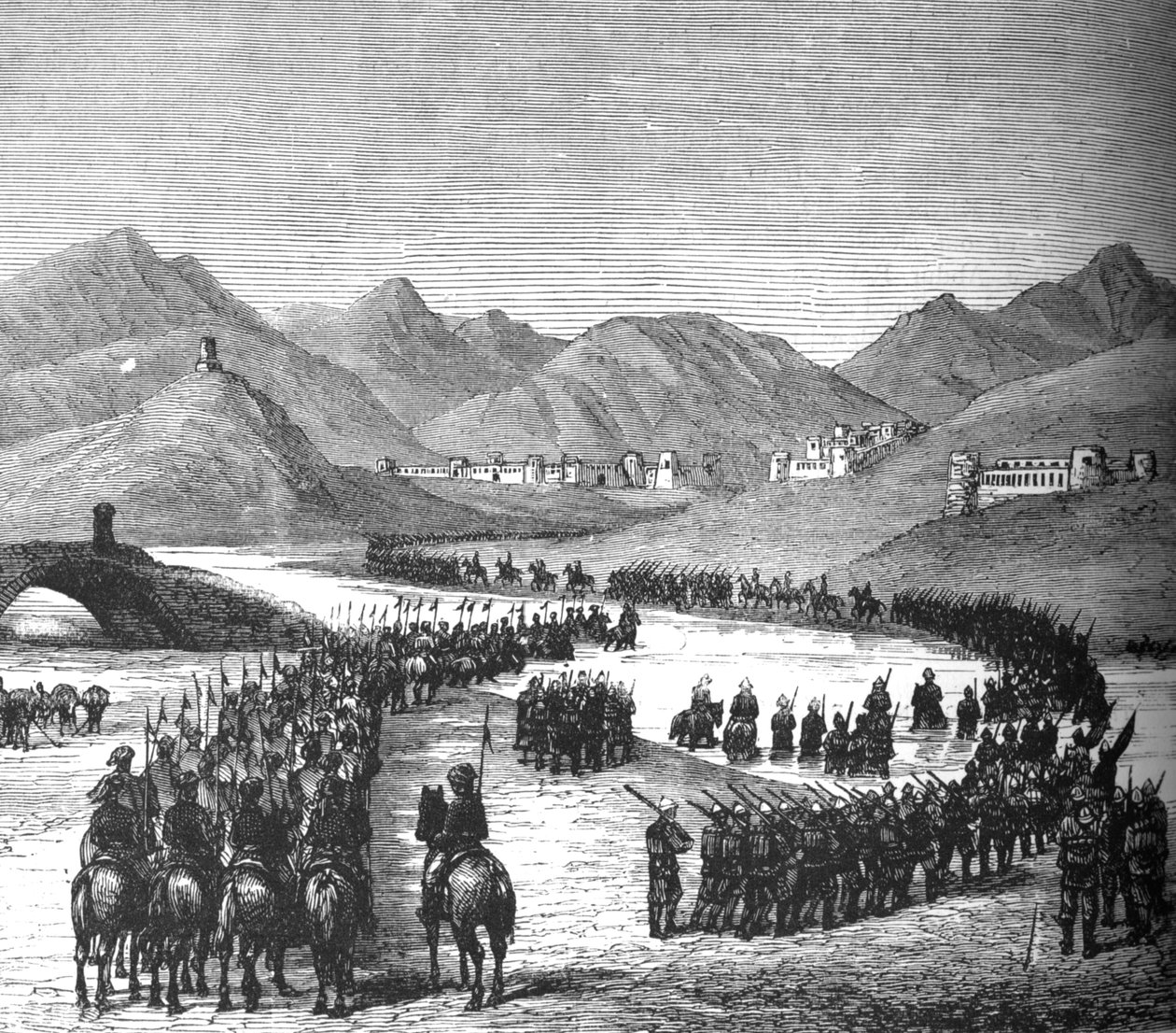 General Rosss Division atravessando o rio Logar a caminho de encontrar Sir Donald Stewart, c1880 de Unbekannt