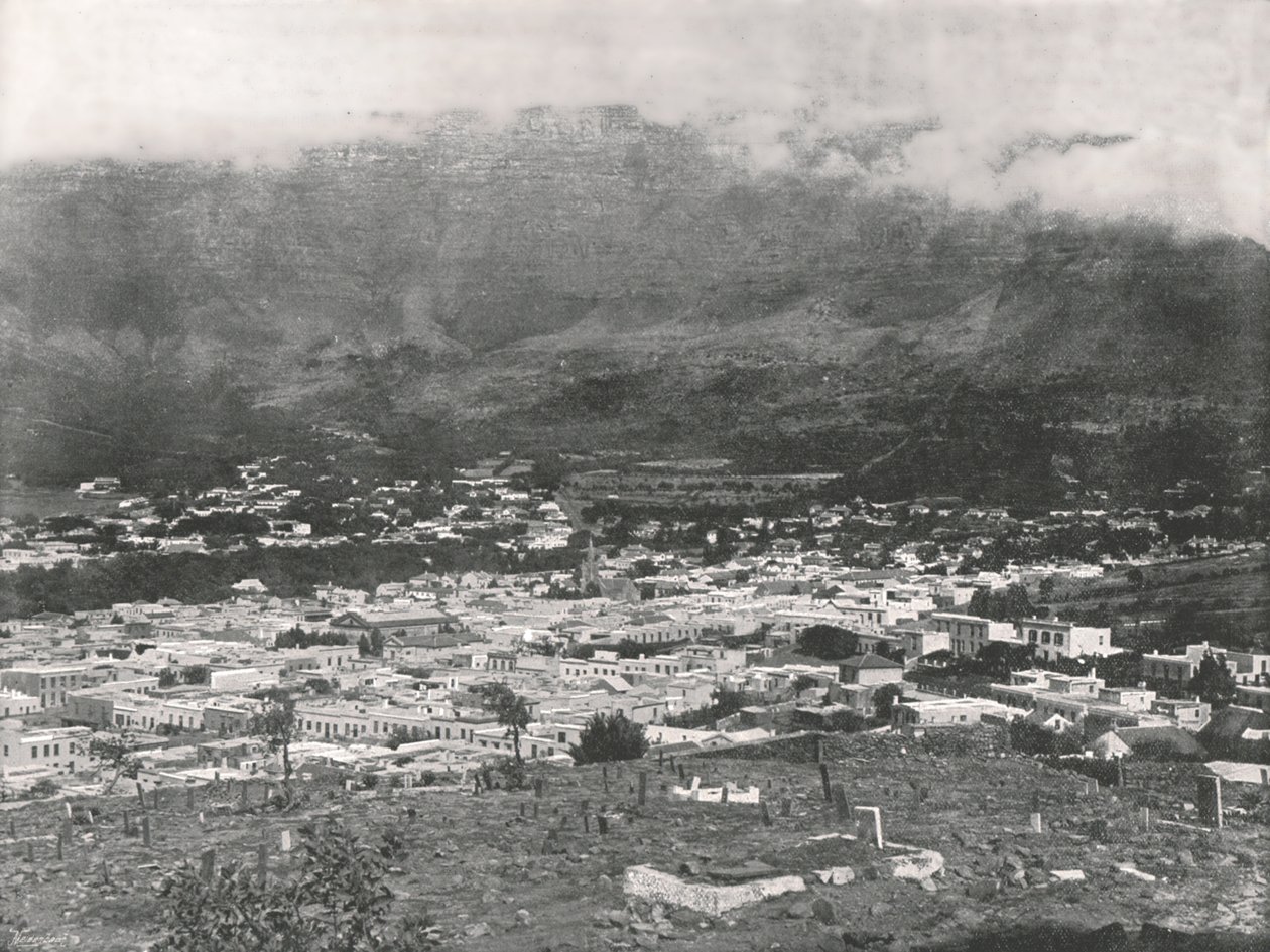 Vista geral, mostrando a Table Mountain envolvida em vapor, Cape Town, África do Sul, 1895. de Unbekannt