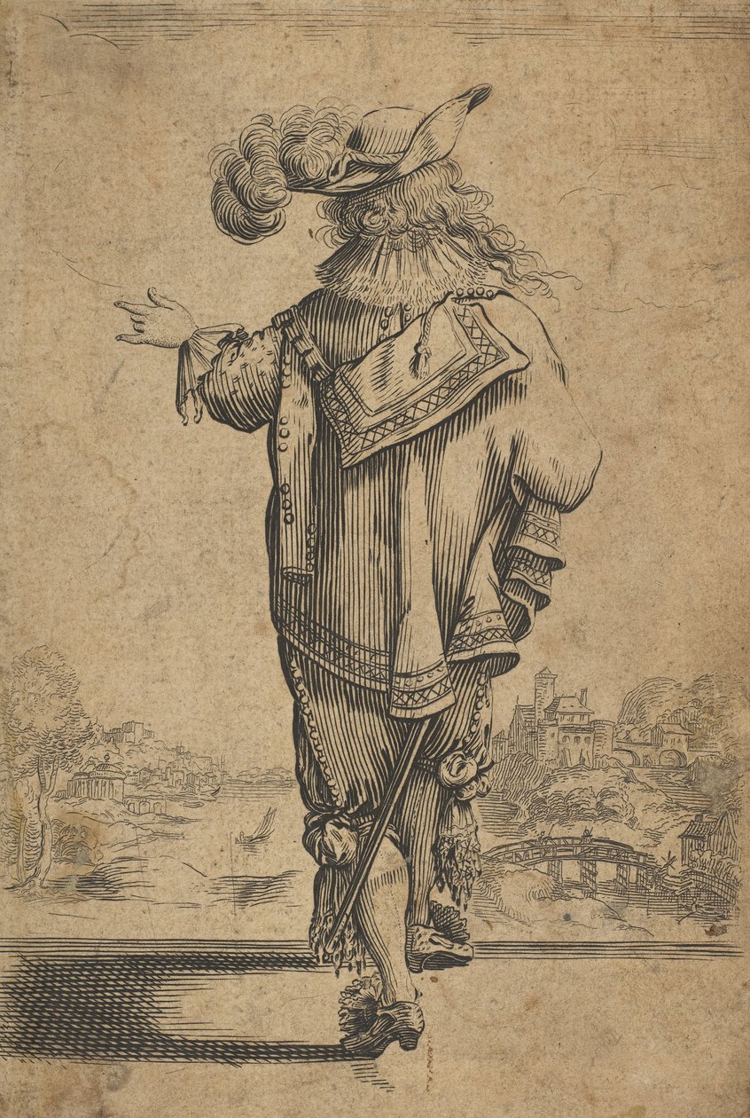 Cavalheiro visto de trás, indicando uma paisagem, depois de 1629. de Unbekannt