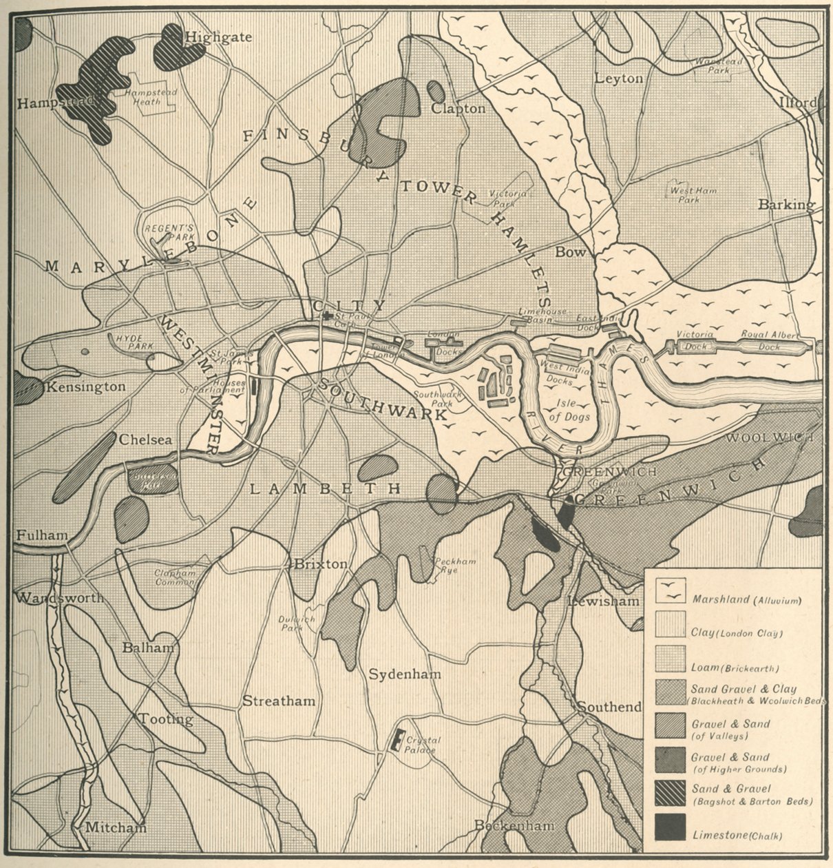 Mapa geológico do sítio de Londres, 1908 de Unbekannt