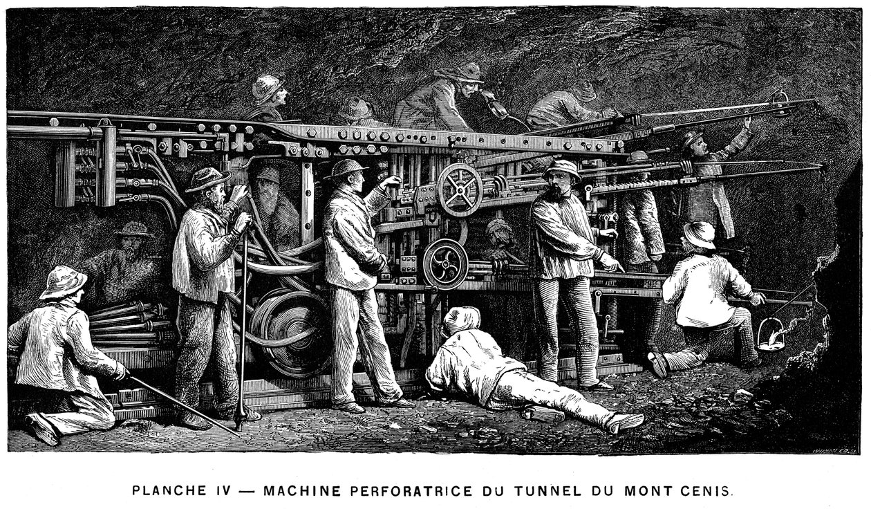 Broca de rocha de ar comprimido Germain Sommeillers usada na escavação do túnel do Mont Cenis, 1874 de Unbekannt