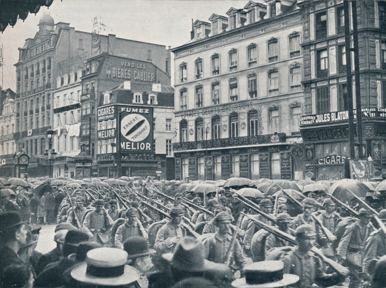 Infantaria alemã que entra em Bruxelas na chuva, 1914 de Unbekannt