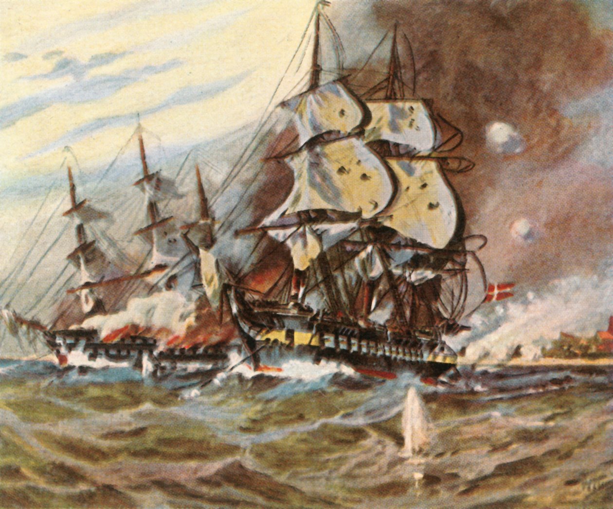Ataque de bateria alemão na praia de Eckernförde, 5 de abril de 1849, 1936. de Unbekannt