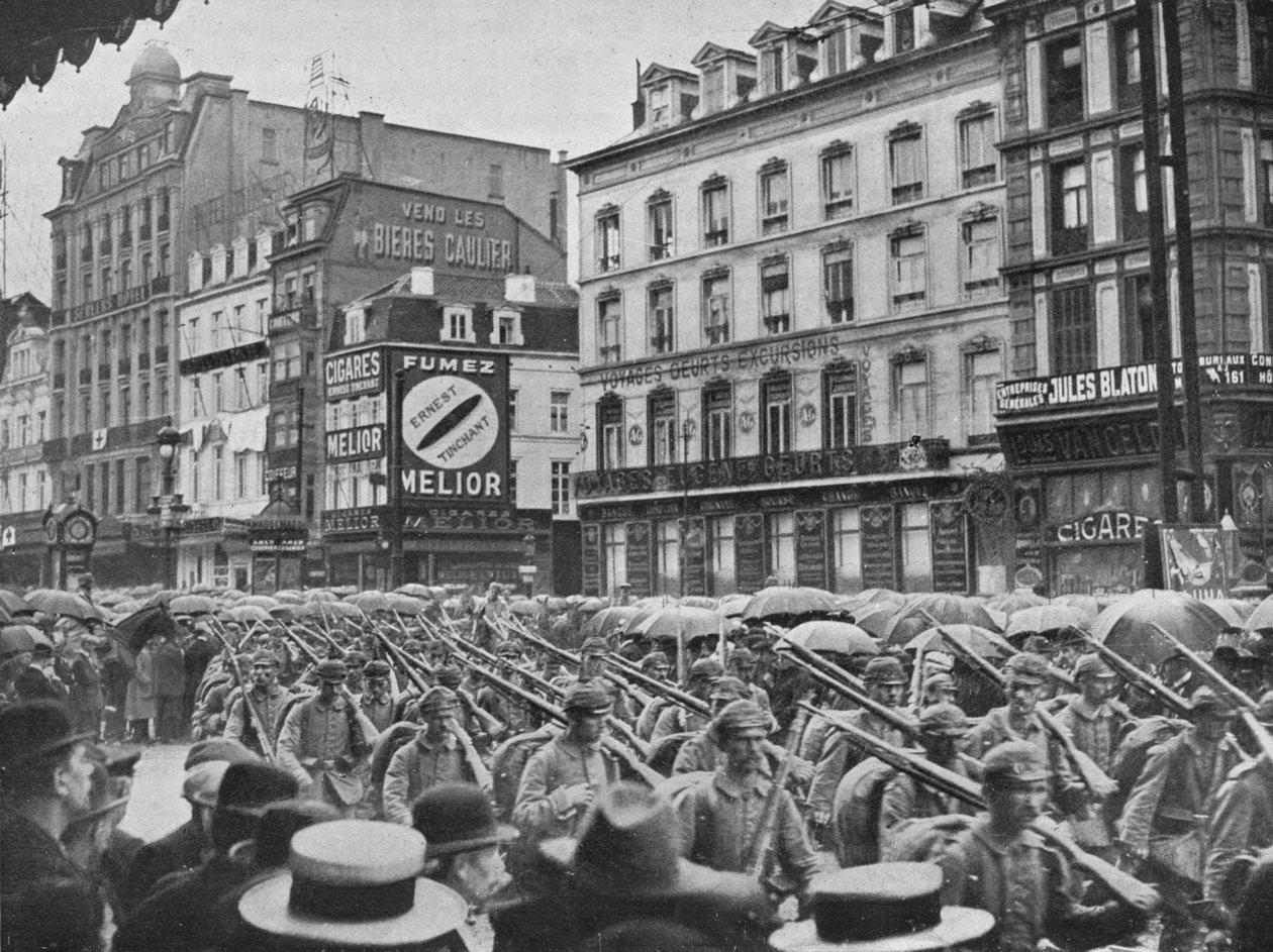 Infantaria alemã que entra em Bruxelas na chuva, 1914 de Unbekannt