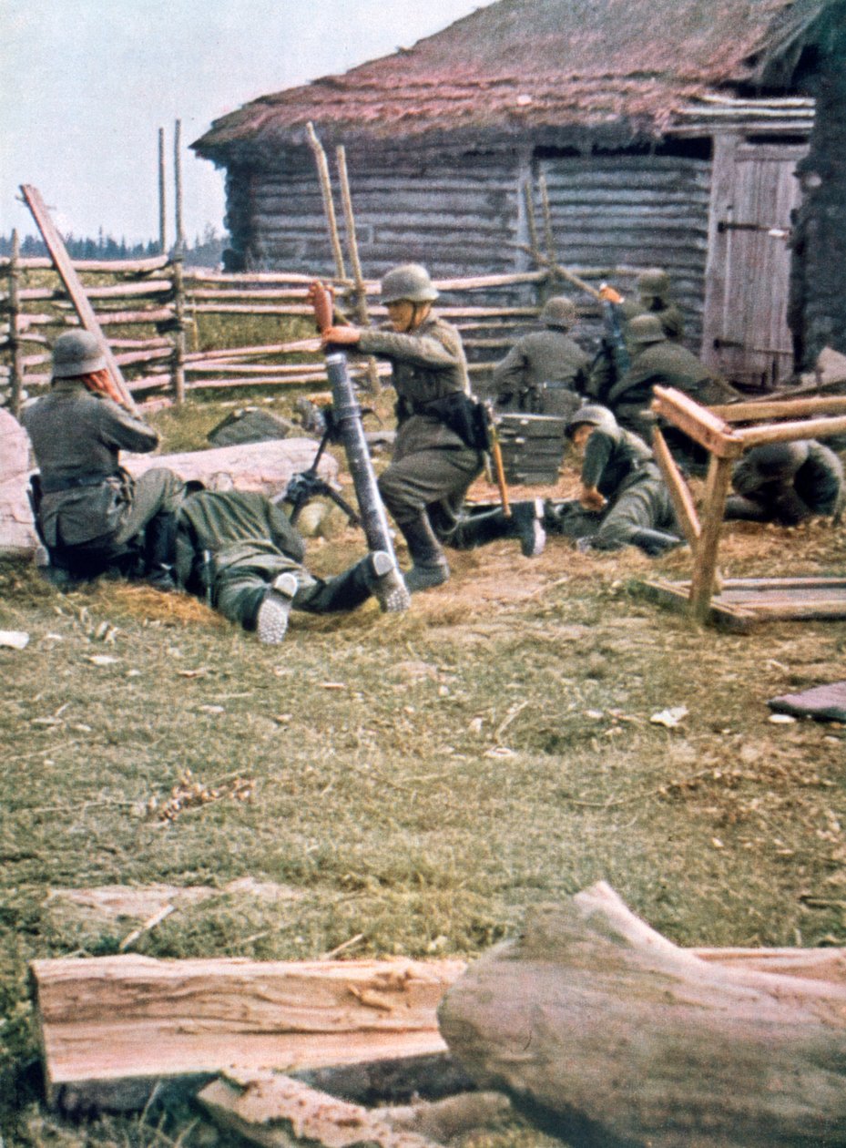 Pára-quedistas alemães usando morteiros, Rússia, 1943 de Unbekannt