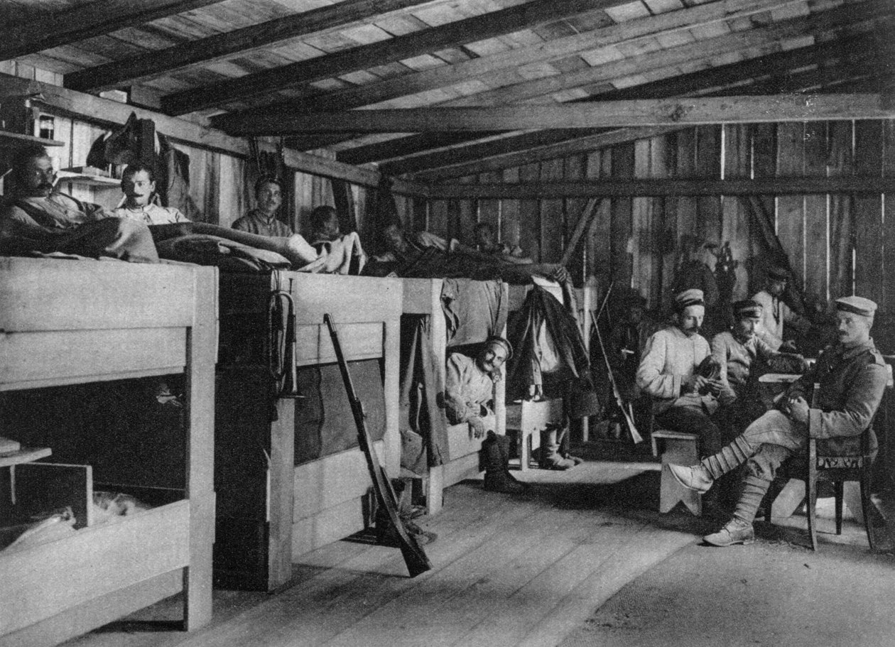 Soldados alemães em um abrigo reduit, Vosges, França, Primeira Guerra Mundial, 1916 de Unbekannt