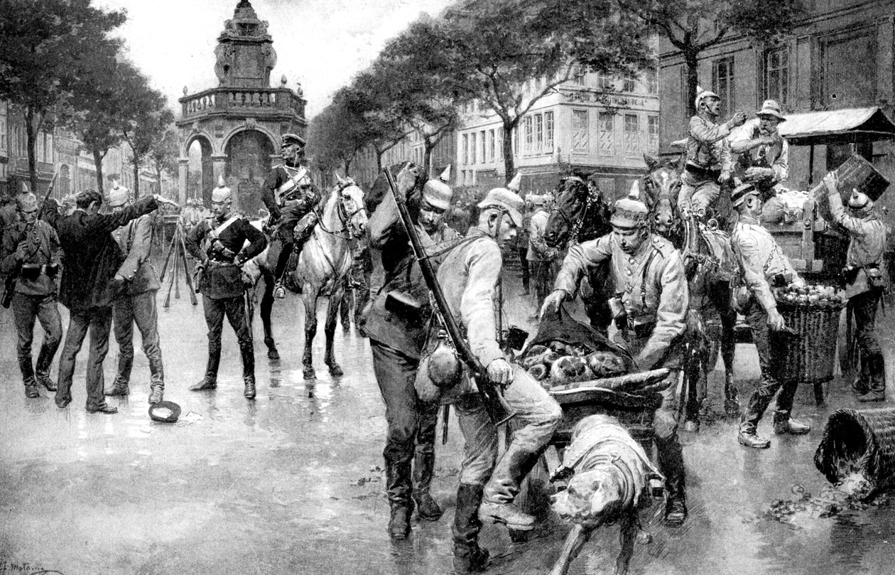Tropas alemãs que ocupam a cidade de Liège na Bélgica, Primeira Guerra Mundial, 1914 de Unbekannt