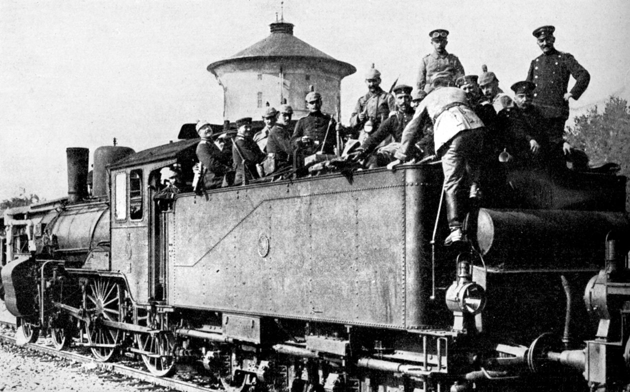 Tropas alemãs que viajam de trem para a frente oriental, Primeira Guerra Mundial, 1914 de Unbekannt