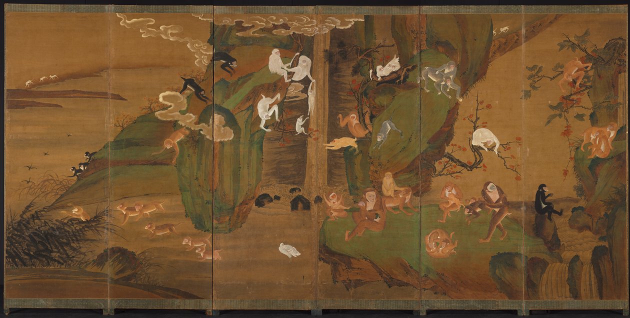 Gibbons em uma paisagem, final do século XIX ou início do século XX. de Unbekannt