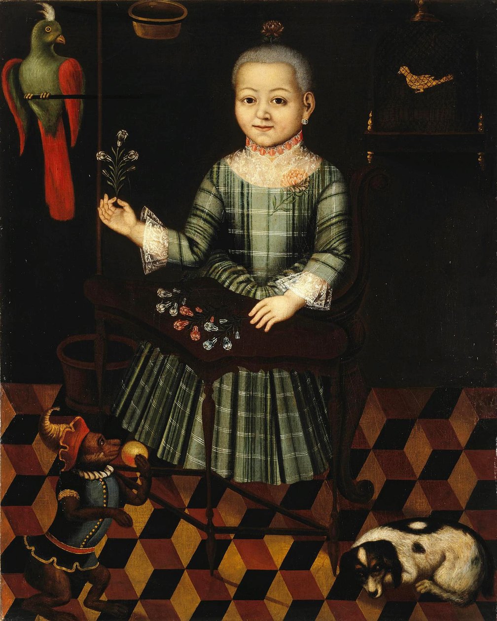 Menina com papagaio, meados do século XVIII de Unbekannt