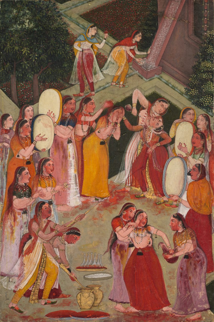 Meninas Pulverizando-se em Holi, c. 1640-1650. de Unbekannt