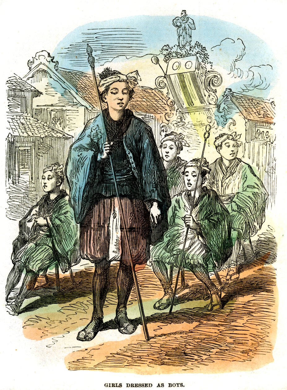 Meninas vestidas como meninos, procissão do festival de Ano Novo em Yokohama, Japão, 1872 de Unbekannt