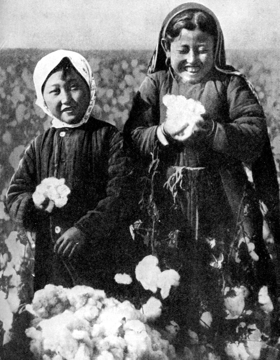 Meninas em um campo de algodão, Cazaquistão, 1936 de Unbekannt