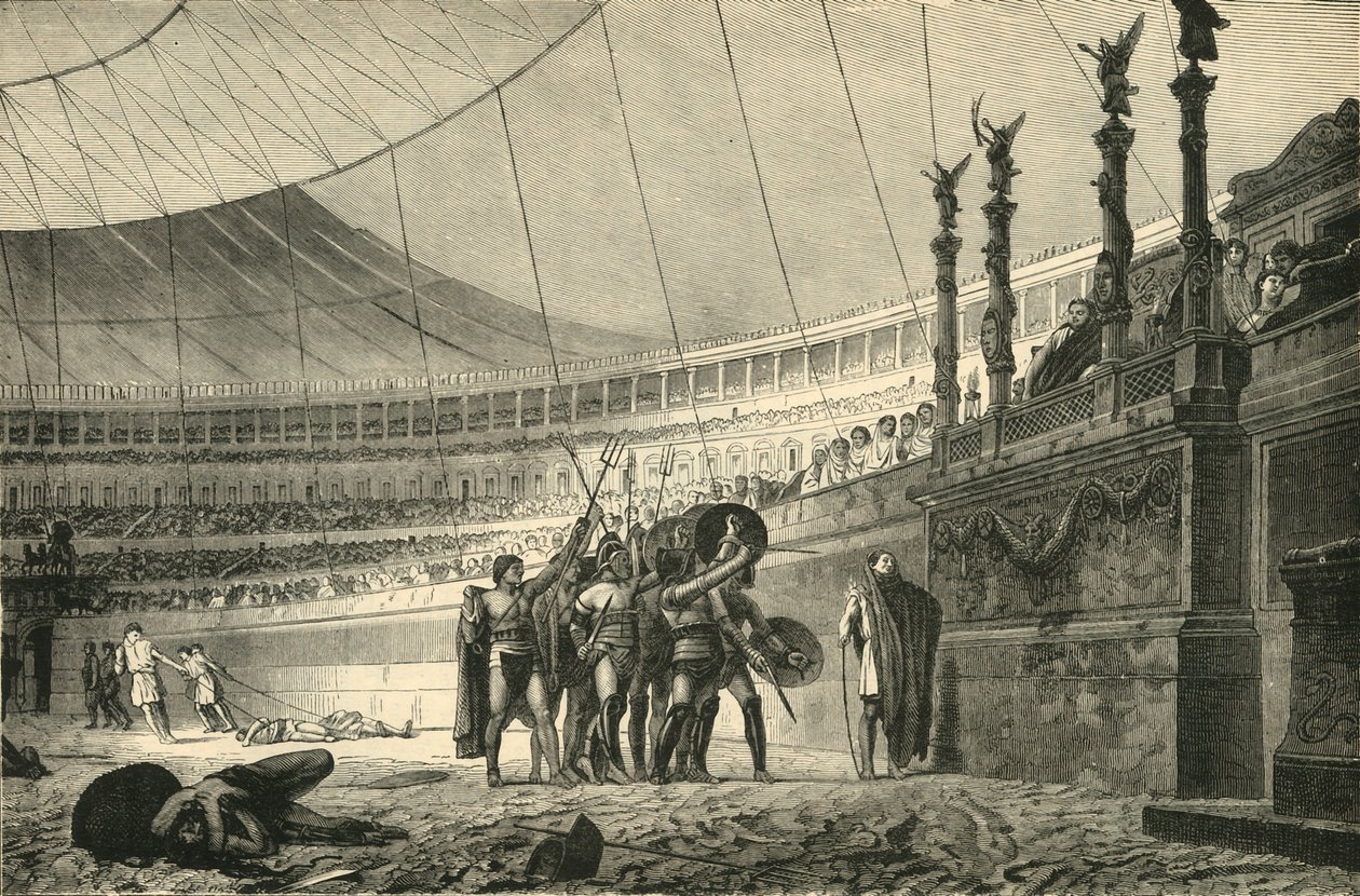 Gladiadores saudando o imperador antes de se juntar ao combate, 1890. de Unbekannt