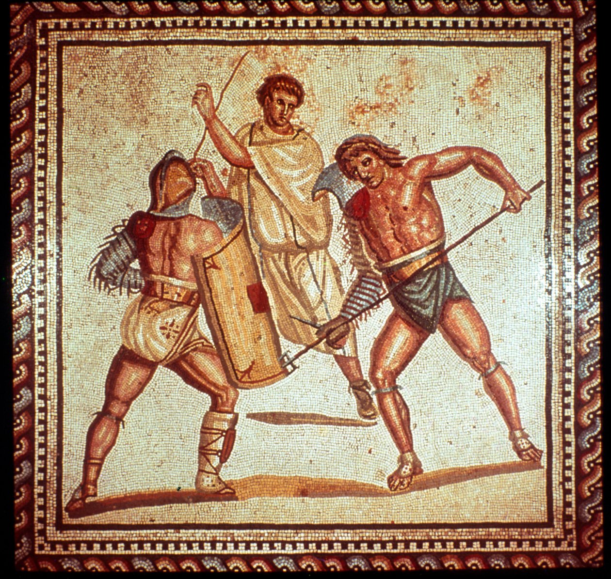 Gladiadores na arena, mosaico romano, Saarbrucken, Alemanha de Unbekannt