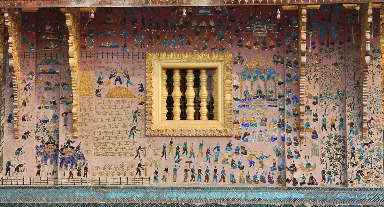 Mosaicos de vidro na tanga Wat Xieng, Luang Prabang, Laos, década de 1950 de Unbekannt