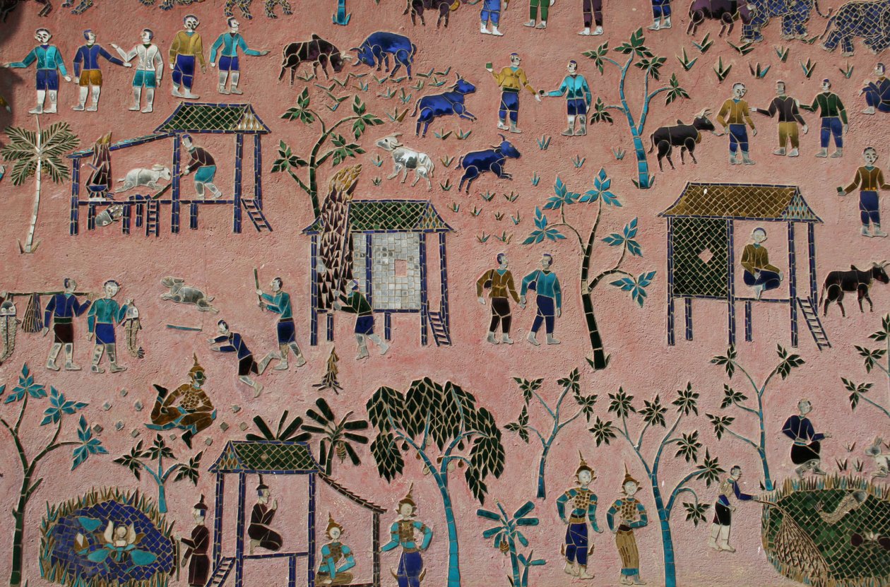 Mosaicos de vidro na tanga Wat Xieng, Luang Prabang, Laos, década de 1950 de Unbekannt