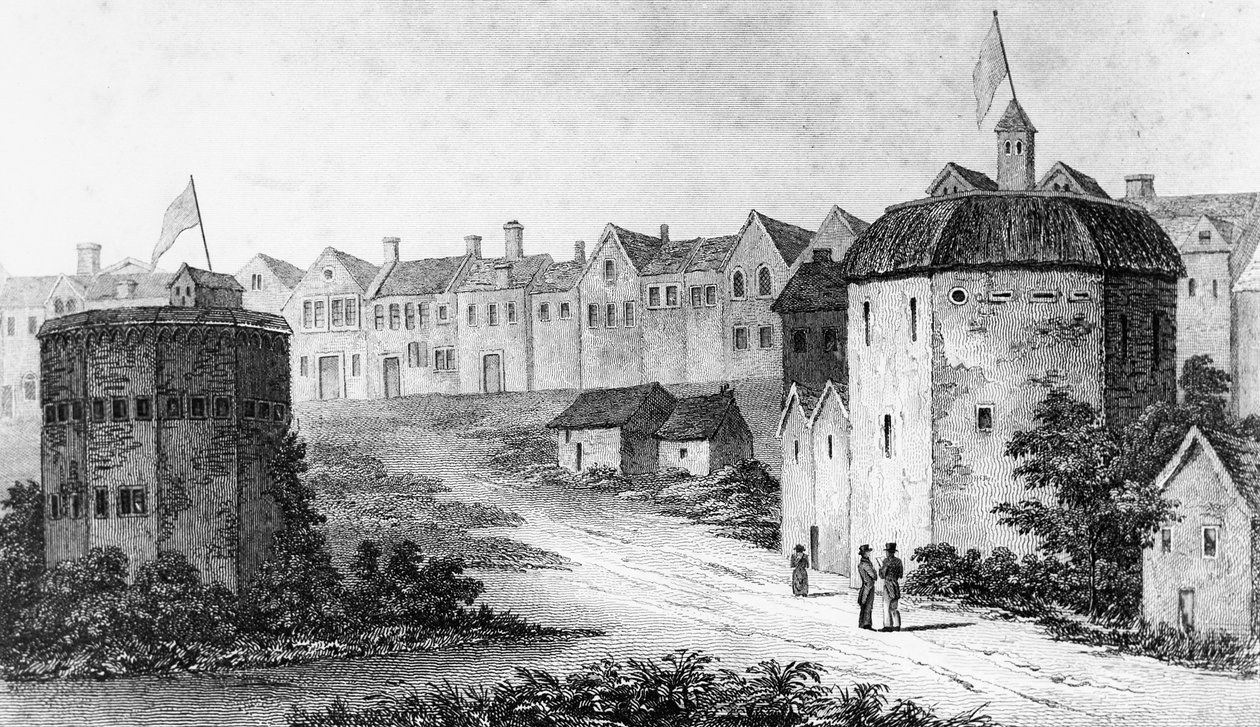 Globe Theatre, Bankside, Southwark à direita e o Bear Garden, c1597 1825 de Unbekannt