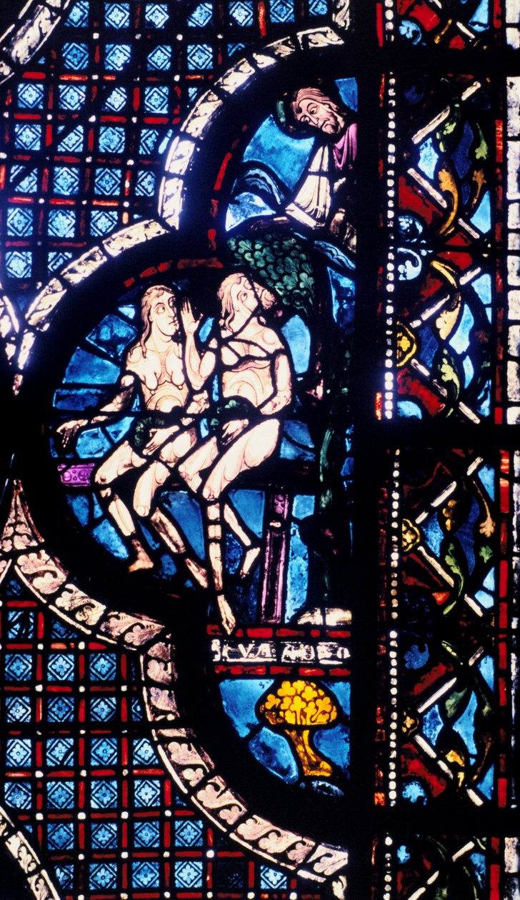 Deus confronta Adão e Eva, vitral, Catedral de Chartres, França, 1205-1215 de Unbekannt