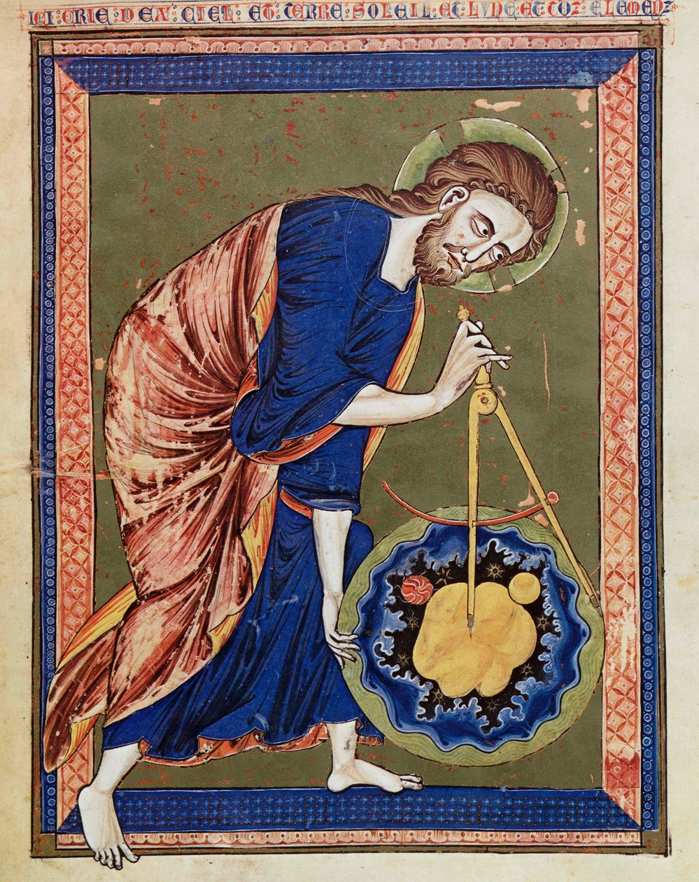Deus, o Arquitecto Divino. Iluminação da Bíblia moralisée, Codex Vindobonensis 2554, c.1250 (vellum) de Unbekannt
