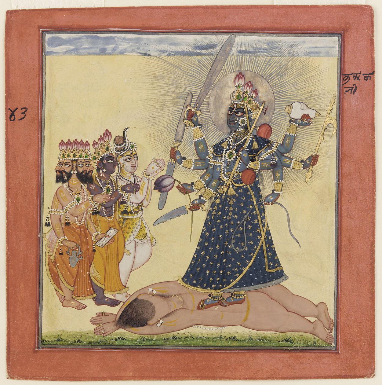 Deusa Bhadrakali Adorada pelos deuses de uma série Devi tântrica, c. 1660 de Unbekannt