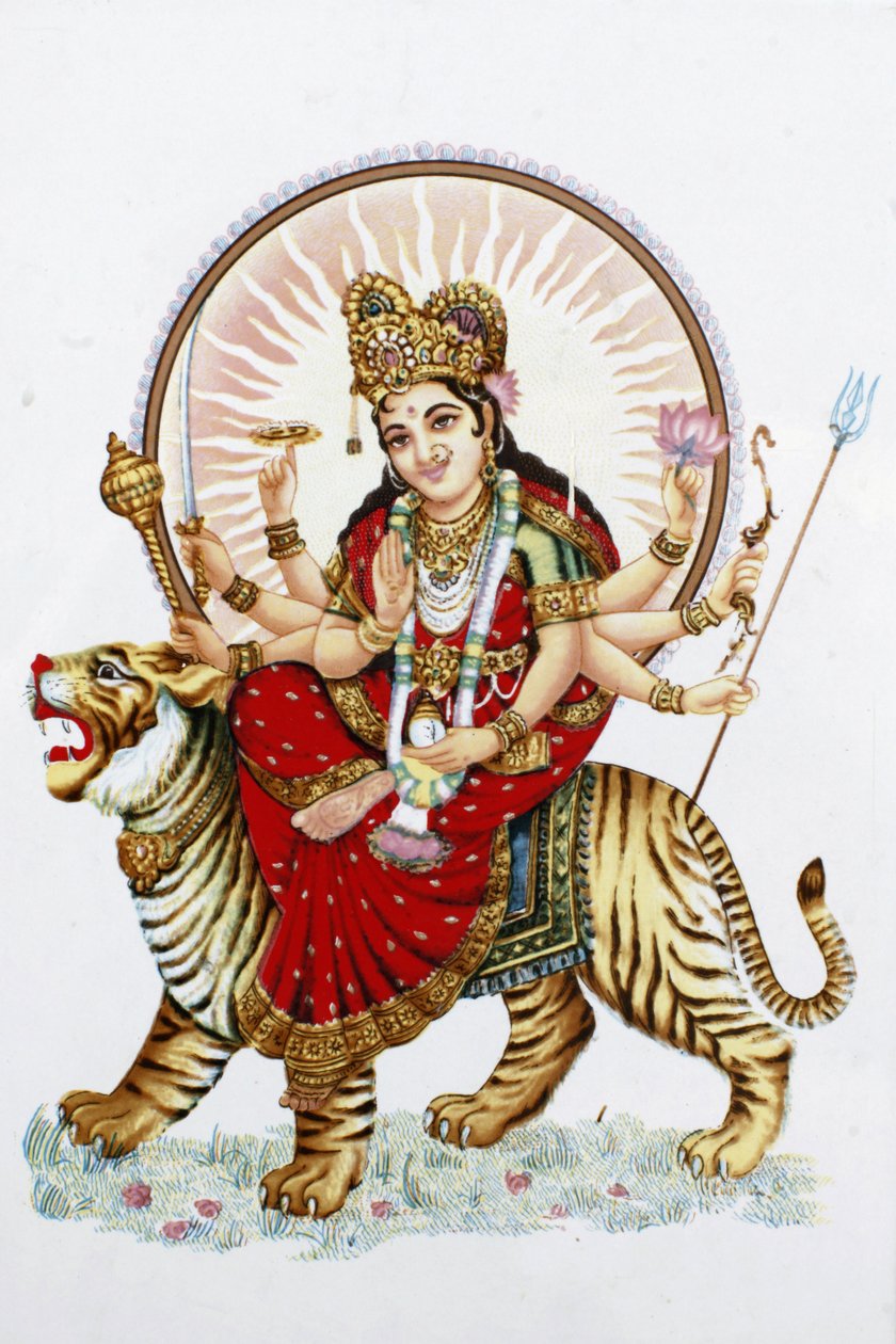 Deusa Sherawali (Durga) montando um tigre Rishikesh Índia de Unbekannt