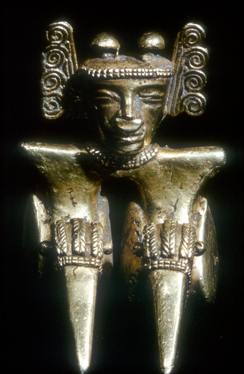 Figura sentada pré-colombiana em ouro, Quimbaya, Colômbia, antes do século XIV-XV de Unbekannt