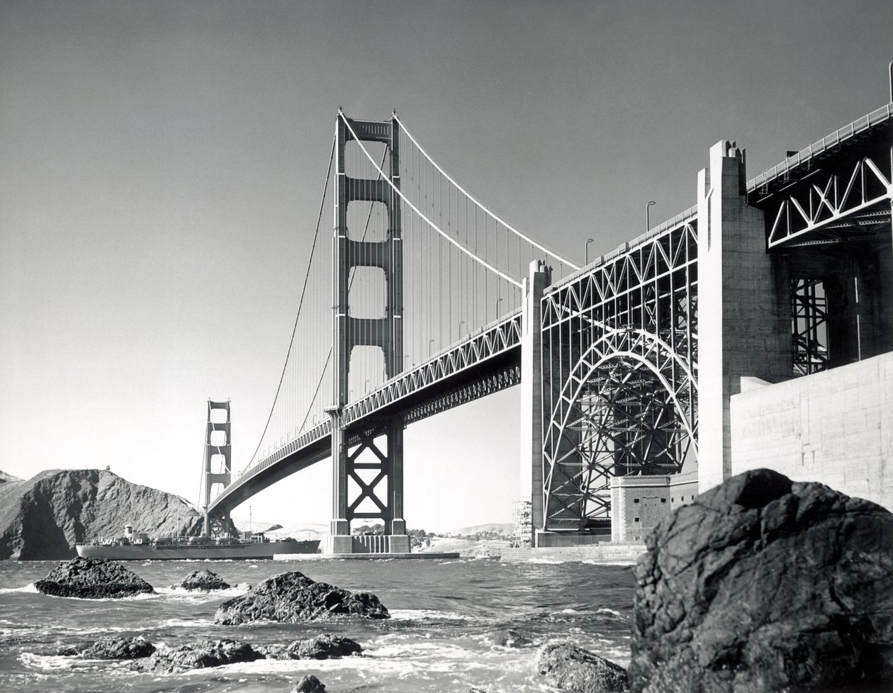 Golden Gate Bridge 1950, Califórnia (foto a p/b) de Unbekannt