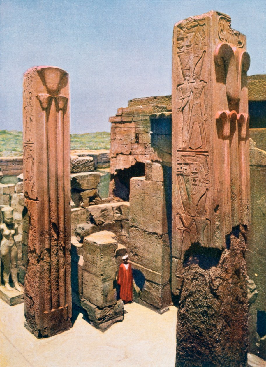 Pilares de granito com decoração em lótus e papiro, Templo de Amon-Re, Karnak, Egito, século XX de Unbekannt